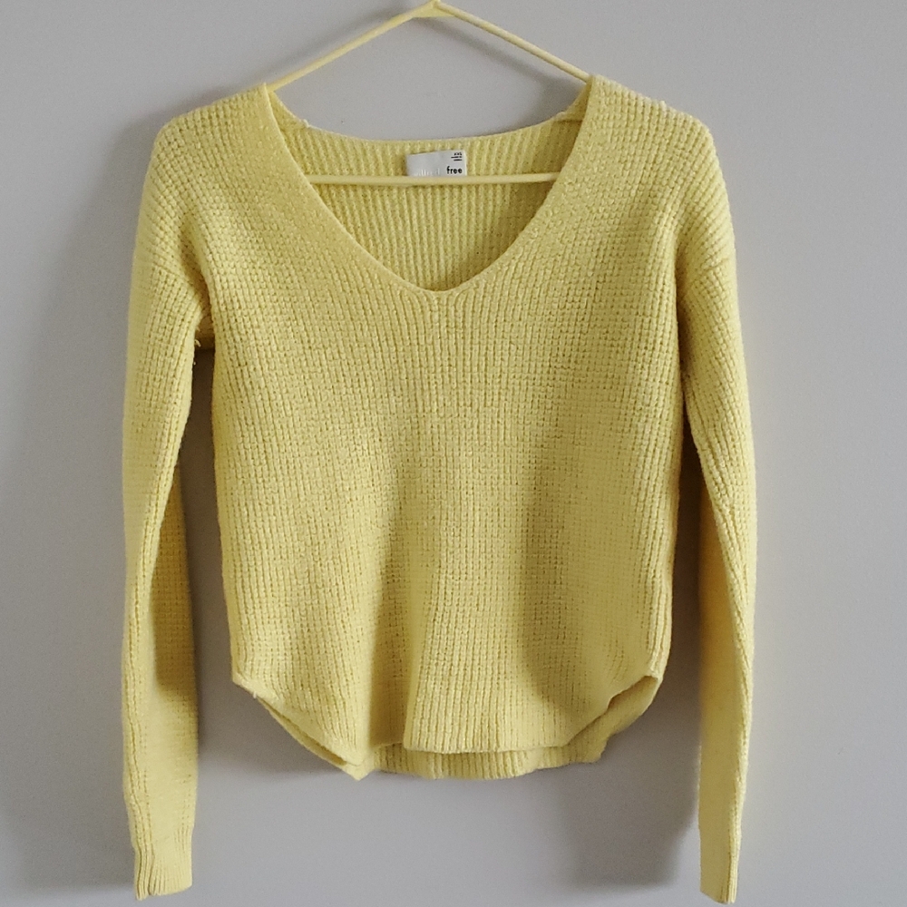Wilfred Free Aritzia Lemon V-Neck 100% Merino Wool Cropped Warm Sweater Sz XXS